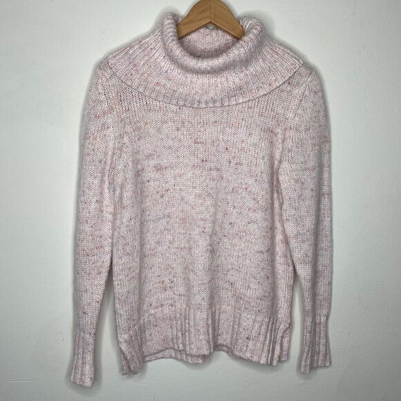 Loft Pink Multi-Color Pastel Shimmery Long Sleeve Boxy Cowel Neck Sweater Medium - Picture 4 of 11